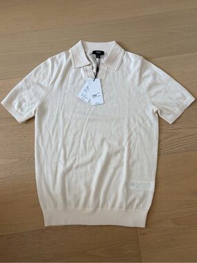 New Reiss Short-Sleeve Polo Shirt in Light Cream XS
